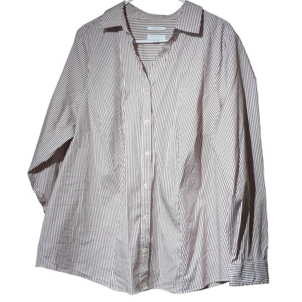 Charter Club Burgundy Stripe Tailored Fit Cotton Blend Button Up Shirt  Sz 20W